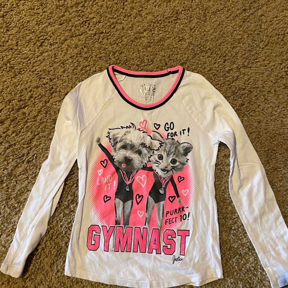 Justice White and Pink Gymnast Kids Shirt